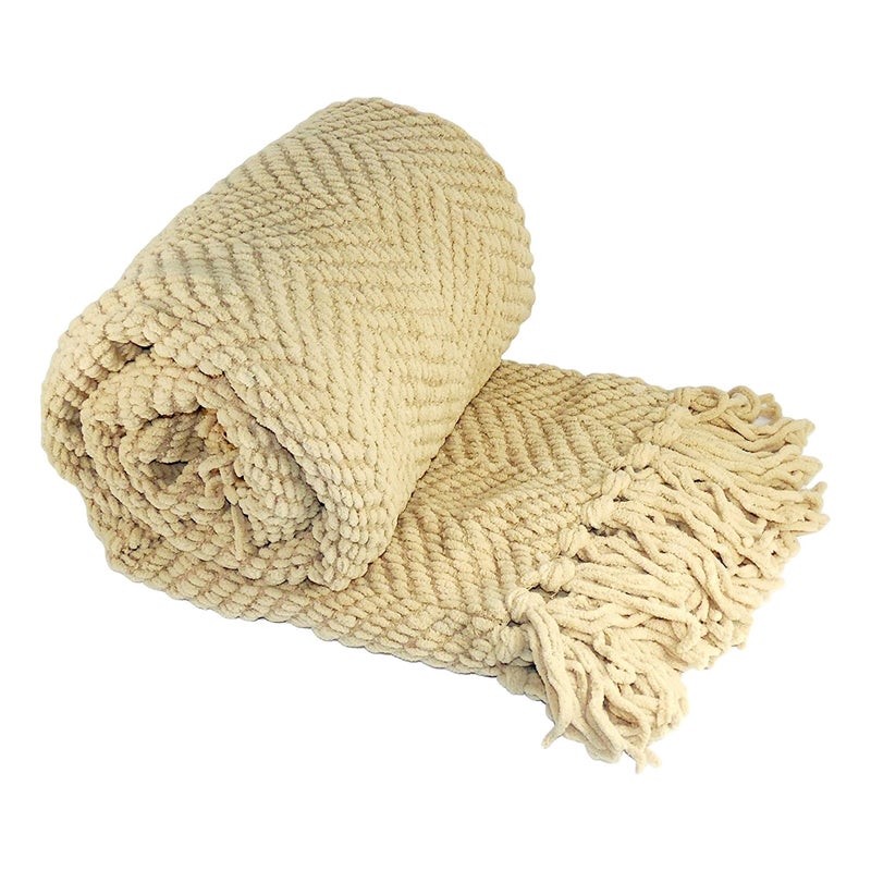 Home Soft Things Throw Blanket Knitted Tweed Throw 50'' x 60'', Light Camel, Super Soft Cozy Warm Comfortable Breathable Throw for Living Room Chair Couch Bed Sofa Bedroom Home DÃ©cor - Image 1